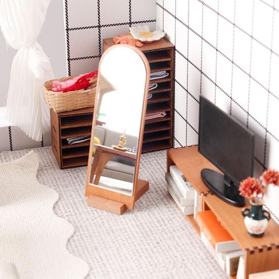 Міні підлогове дзеркало 1:Мініатюрне дзеркало в повний зріст масштабу 1/12, аксесуари для лялькового будиночка, крихітне підлогове дзеркало для перевдягання для лялькового будиночка, меблі для спальні для рукоділля