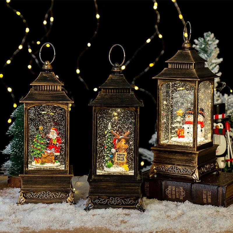 Christmas Decorative Lantern Candle Holder With Crystal Ball Snow Globe Music Box Gift Home Tree Decoration