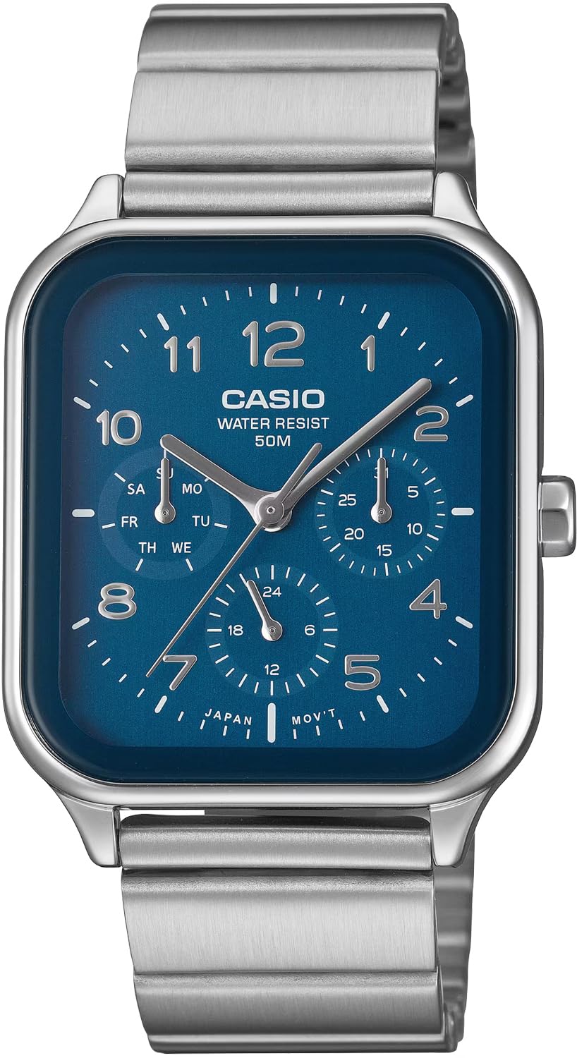 CASIO Стандартные круглые прямоугольные часы с 24-часовым дисплеем, многофункциональные аналоговые мужские часы MTP-M306D-2AV синие