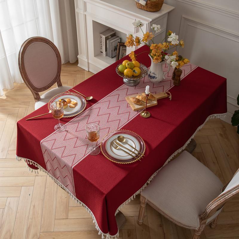 Festive Red Wedding Engagement Arrangement Decorative Coffee Table Tablecloth Polyester Jacquard New Year Retro Flower Table Tablecloth