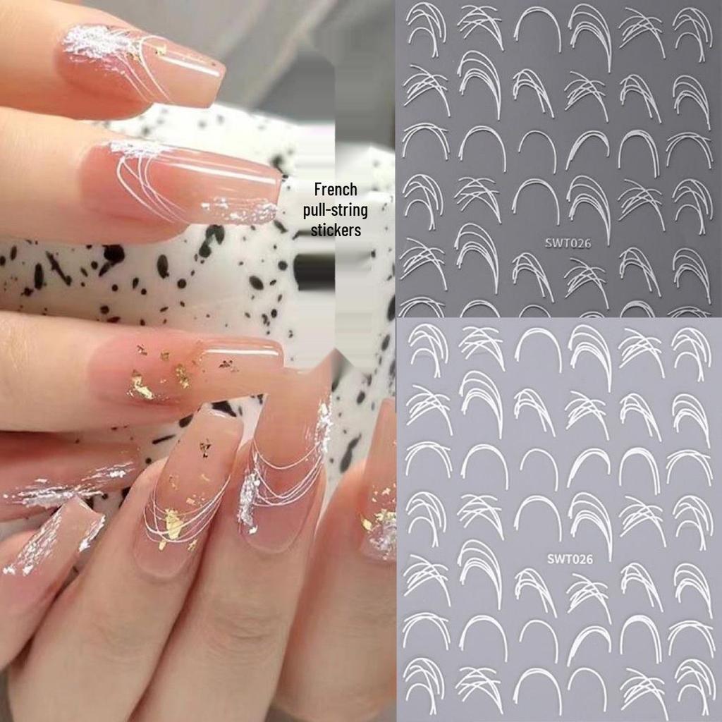 Französische gebürstete Sternenstaub-Nagelsticker - 3D selbstklebendes Design