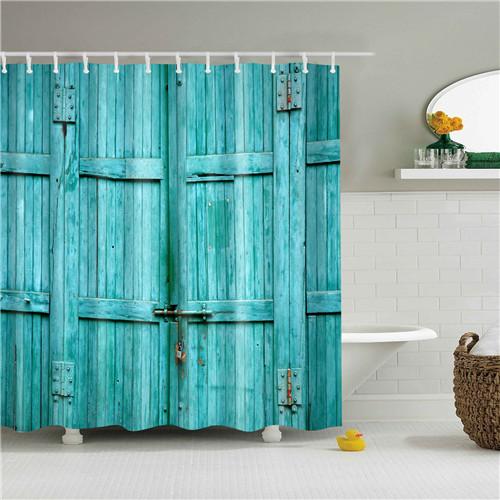Vintage Style Retro Wooden Door Bathroom Shower Curtains Frabic Waterproof Polyester Bath Curtains With Hooks