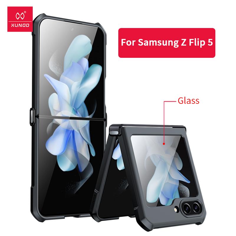 Xundd For Samsung Galaxy Z Flip 7 5 Z Flip 6 7 5G Case Airbag Shockproof Acrylic+TPU+Glass Back Cover