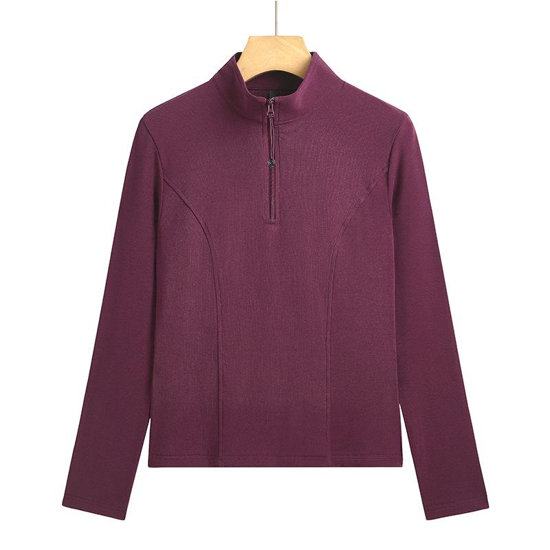 

2025 Весна и Осень Приталенный Топ с Воротником-стойкой и Длинным Рукавом, Универсальный Модный XL фиолетовый