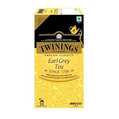 Twinings Earl Grey Tea, 25 Tea Bags| Pack of 1| English Classic Range| Premium Black Tea| Light Strength| With Citrusy Notes of Bergamot