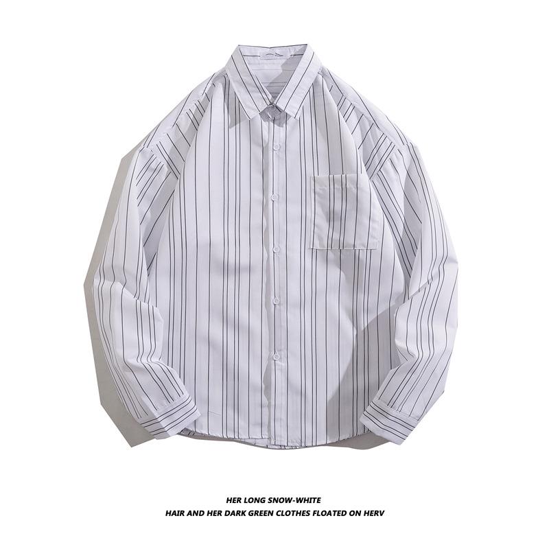 Men's Long-Sleeve Loose-Fit Shirt - Autumn/Summer Korean Style with Trendy Hong Kong Ins Print