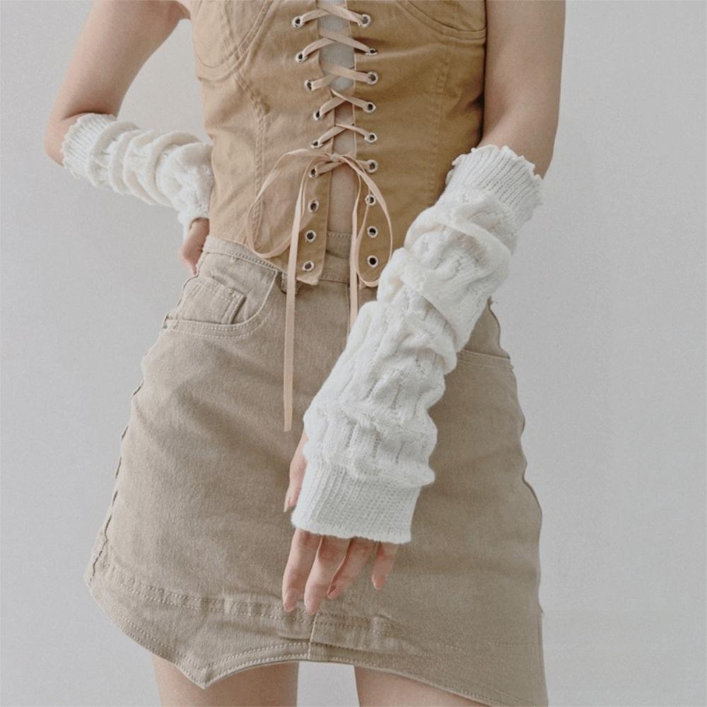 

Cold Proof Warm Arm Sleeve Knitted Fingerless Gloves New Arm Warmer Gloves Autumn Winter білий