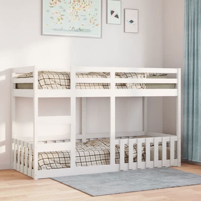 VidaXL Bunk Bed White 90x190 Cm Solid Pine Wood, Low Bunk Bed Frame, Bedroom Furniture, Frame of 3308593