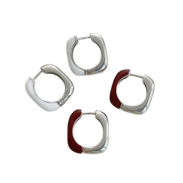 Eco-friendly Geometric Quadrilateral White Glazed Earrings - High-end Exquisite Women's Niche Design