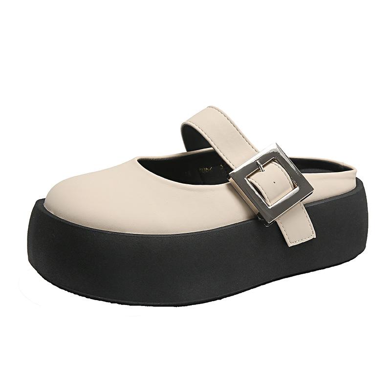 

Летние новые повседневные модные полутапочки baotou с одним словом, квадратной пряжкой, нишевый дизайн, кекс, толстая подошва, качающиеся, перетаскиваемые 40