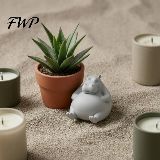 Healing Desktop Figurines 3D Printed Chubby Hippo Figurine, Lazy Hippopotamus Statue, Cute Room Decor for Desk Animal Ornament Home Office Small