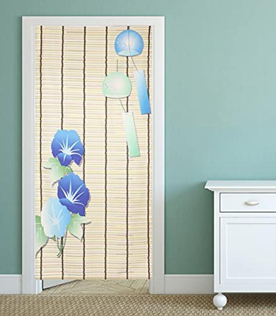 Summer Noren Wind Chime and Morning Glory Reed Long Length Japanese Modern Tension Rod Room Interior Privacy Screen Curtain, Design, Blind,