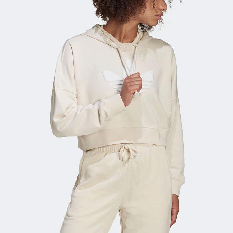 Adidas Originals Clover SS22 Solid Color Big Logo Hoodie Women Hoodie Yellow White HU1610