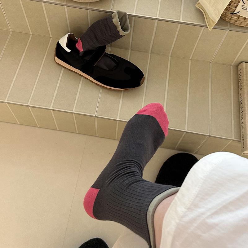 Nanye Solid Color Double Luo Mouth Contrasting Color Pile Socks Women'S Socks Boneless Morandi Color Milk Coffee Chestnut Color