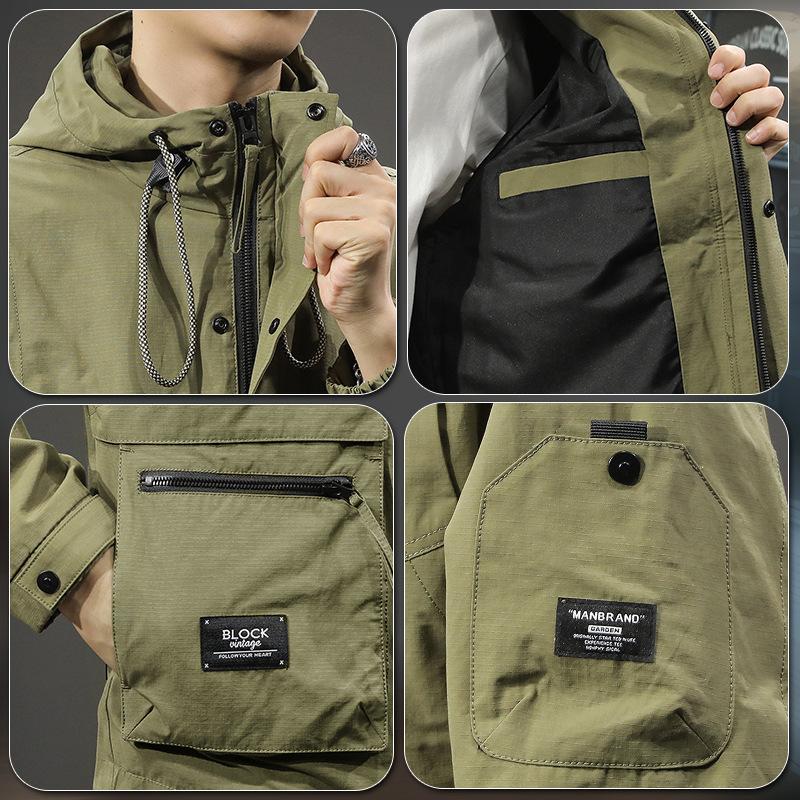 American Trendy Functional Tooling Hooded Jacket Men'S Loose Large Size Outdoor Mountaineering Windproof Jacket