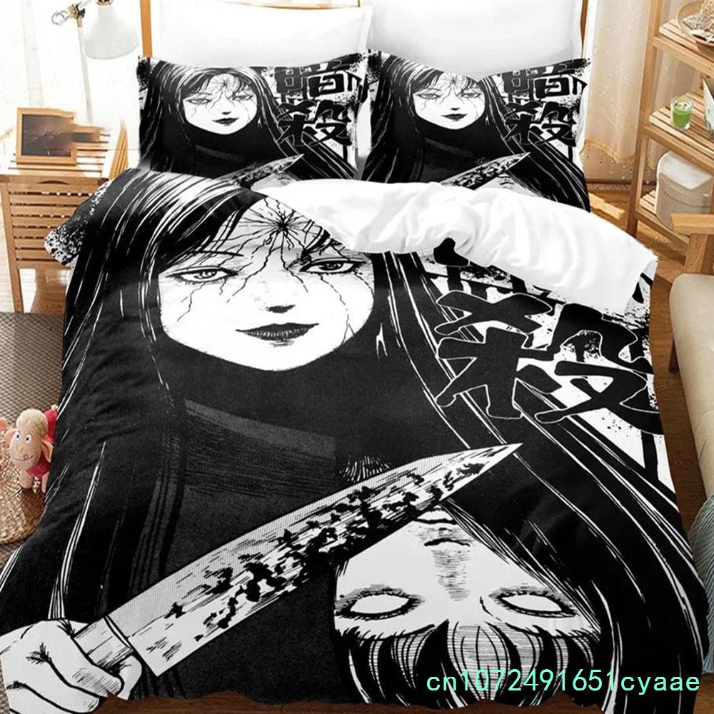 3D-gedrucktes Junji Ito Manga Bettwäscheset Jungen Mädchen Twin Queen Größe Bettbezug Kissenbezug Bett Kinder Erwachsene Heimtextil