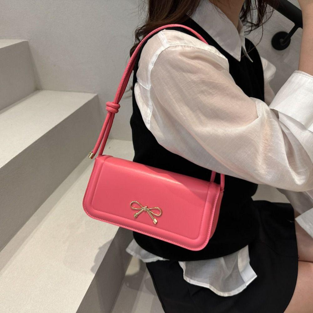 Solid Color Bow Crossbody Bag Korean Armpit Bag Fashion Underarm Bag  Handbags