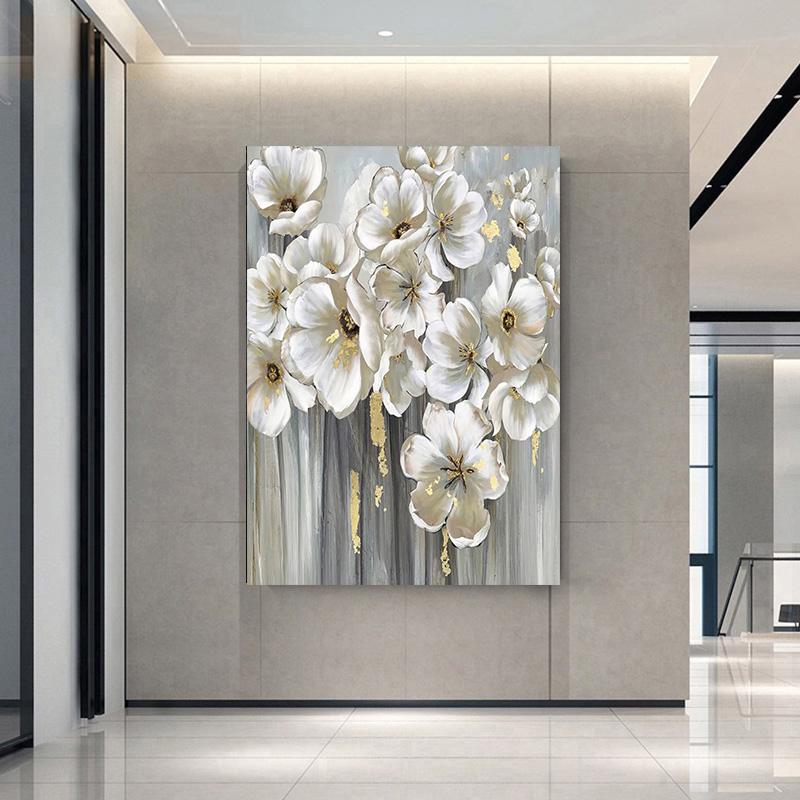 Abstract Wall Art Picture for Living Room Oil Paintings On Canvas Painting Many White Flowers Hotel Decor Home Decor Art