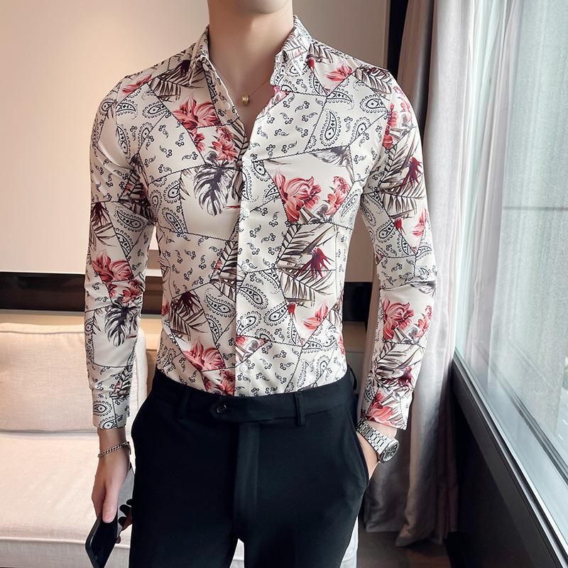 New Shirt European and American Temperament Shirt Men's Personalized Print Men's Korean Style Long-sleeved