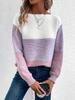 Autumn and winter crew neck splicing versatile striped sweater women's lazy style top loose large size pullover knitted sweater