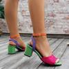 Women's Chunky Sandals Summer New Round Head Open Toe Line Button Suede Non-slip High Heels