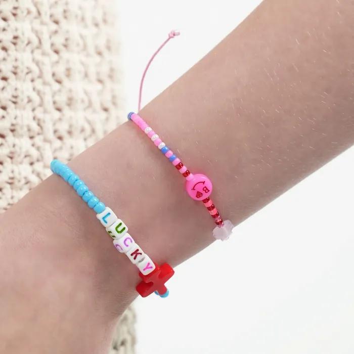 Kitsch Motives Charm Beads Knot Bracelet Kitsch Smile Teddy Bear Charm Beads Thread Bracelet Knot Bracelet