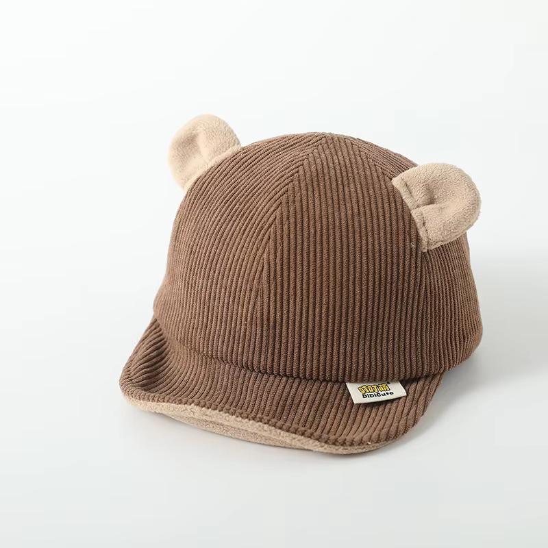 

Cute Bear Ear Baby Baseball Cap Autumn Winter Warm Corduroy Caps For Infant Toddler Outdoor Casual Sun Hat глибокий кавового кольору