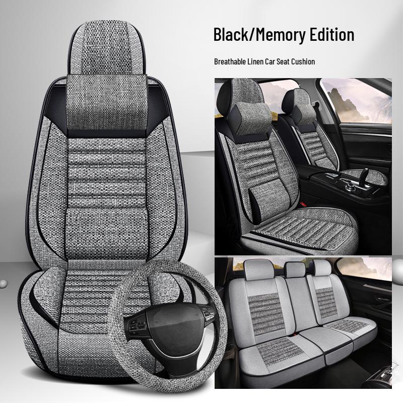 All-Season Breathable Cotton Linen Car Seat Cushion for Five-Seater, Full Surround, Comfortable and Simple Design