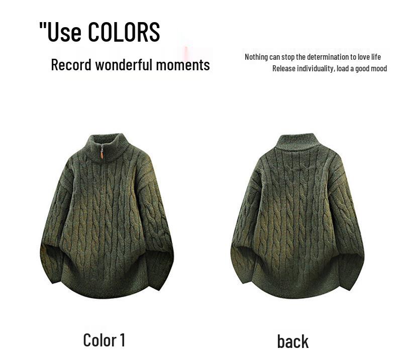 Men's American Retro Cable Knit Half-Zip Sweater - Winter Trendy Casual POLO, Lazy Style for Couples.