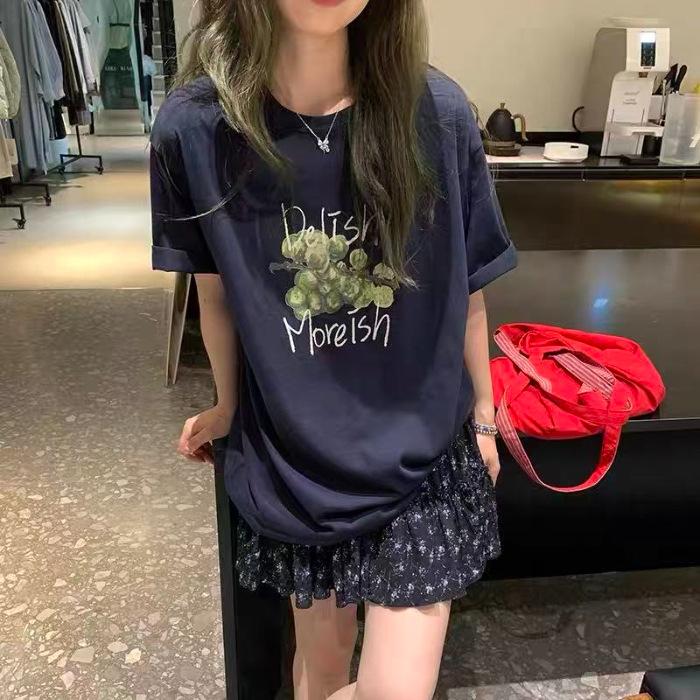 Korean foreign style age-reducing letter-printed shoulder T-shirt women's 2026 summer loose and thin comfortable top