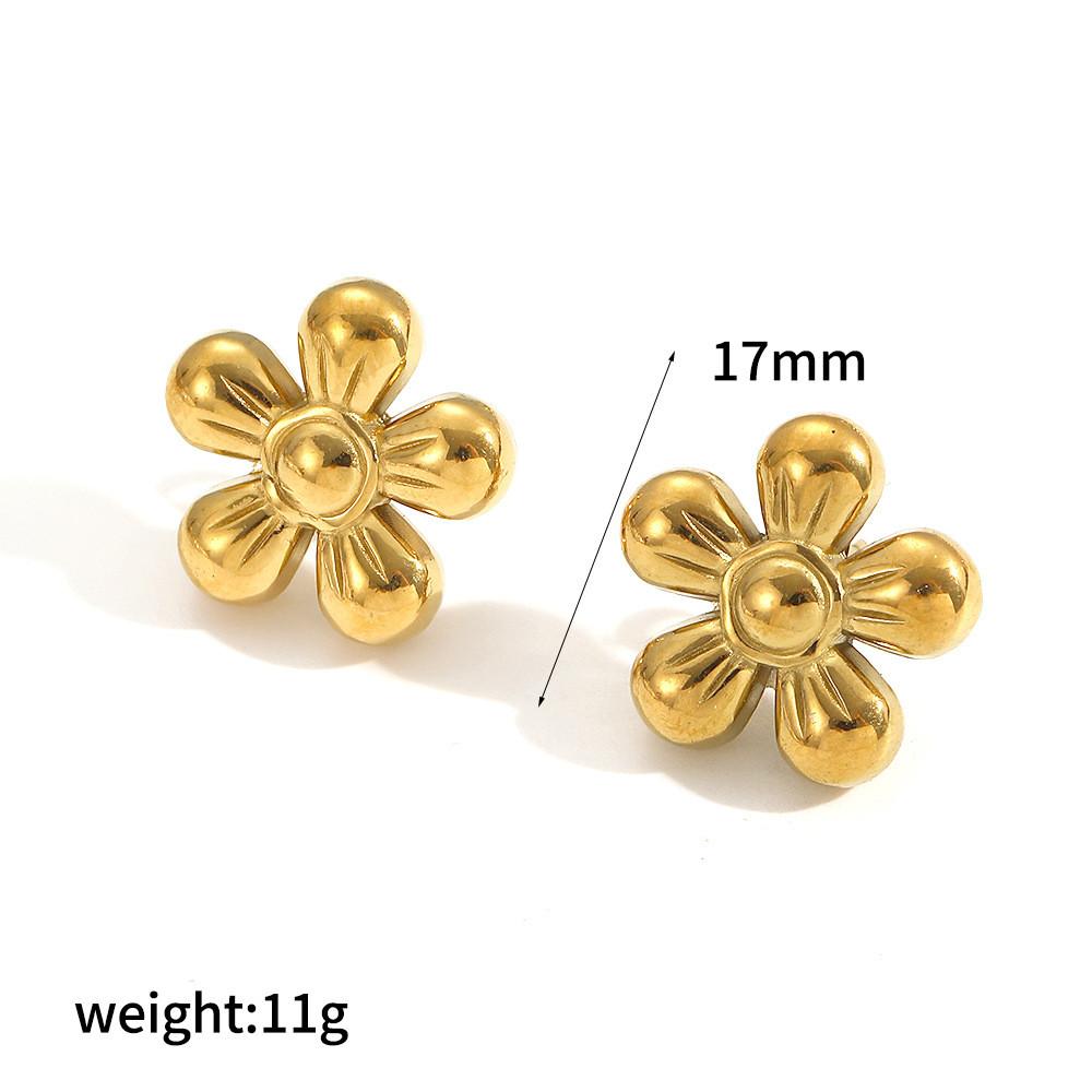 Style Stainless Steel Floral Stud Earrings For Women With Gold Plating