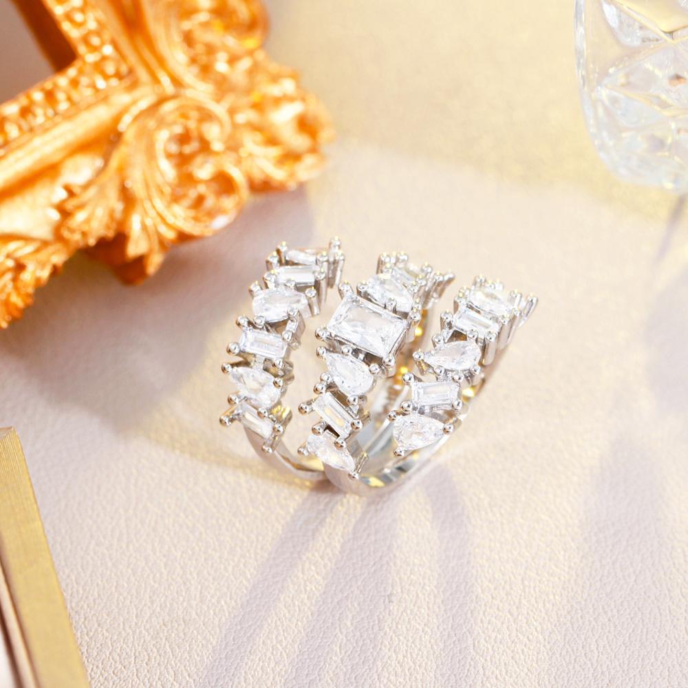 CMM Jewelry Brilliant Clear Multiple Zirkonia Silber Farbe Geometrisch Cocktail Party Verstellbarer Ring für Frauen