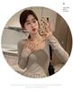 French Hepburn Style Long Sleeve Square Neck Dress for Women - Autumn High-End Inner Layer Long Skirt