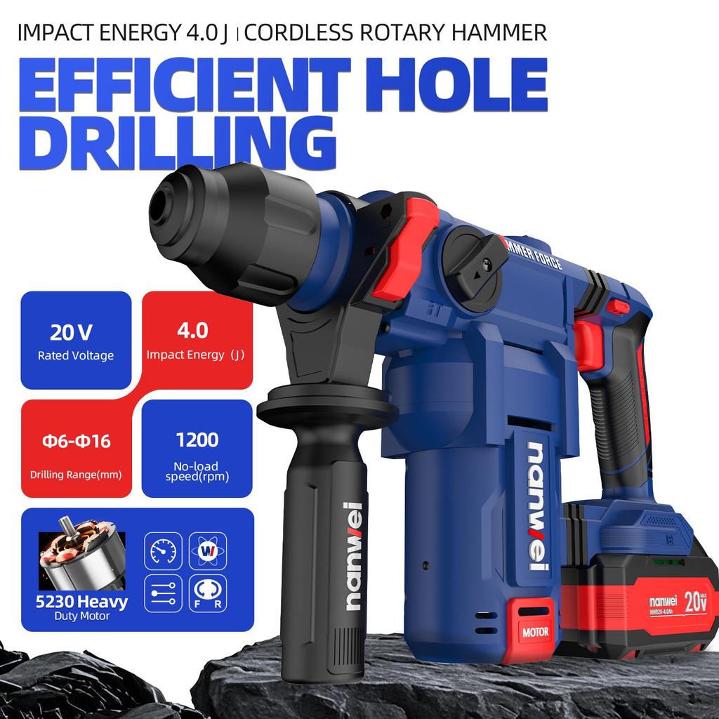 NANWEI 4J electric hammer drill, 1200 rpm, drilling range 6-16 mm