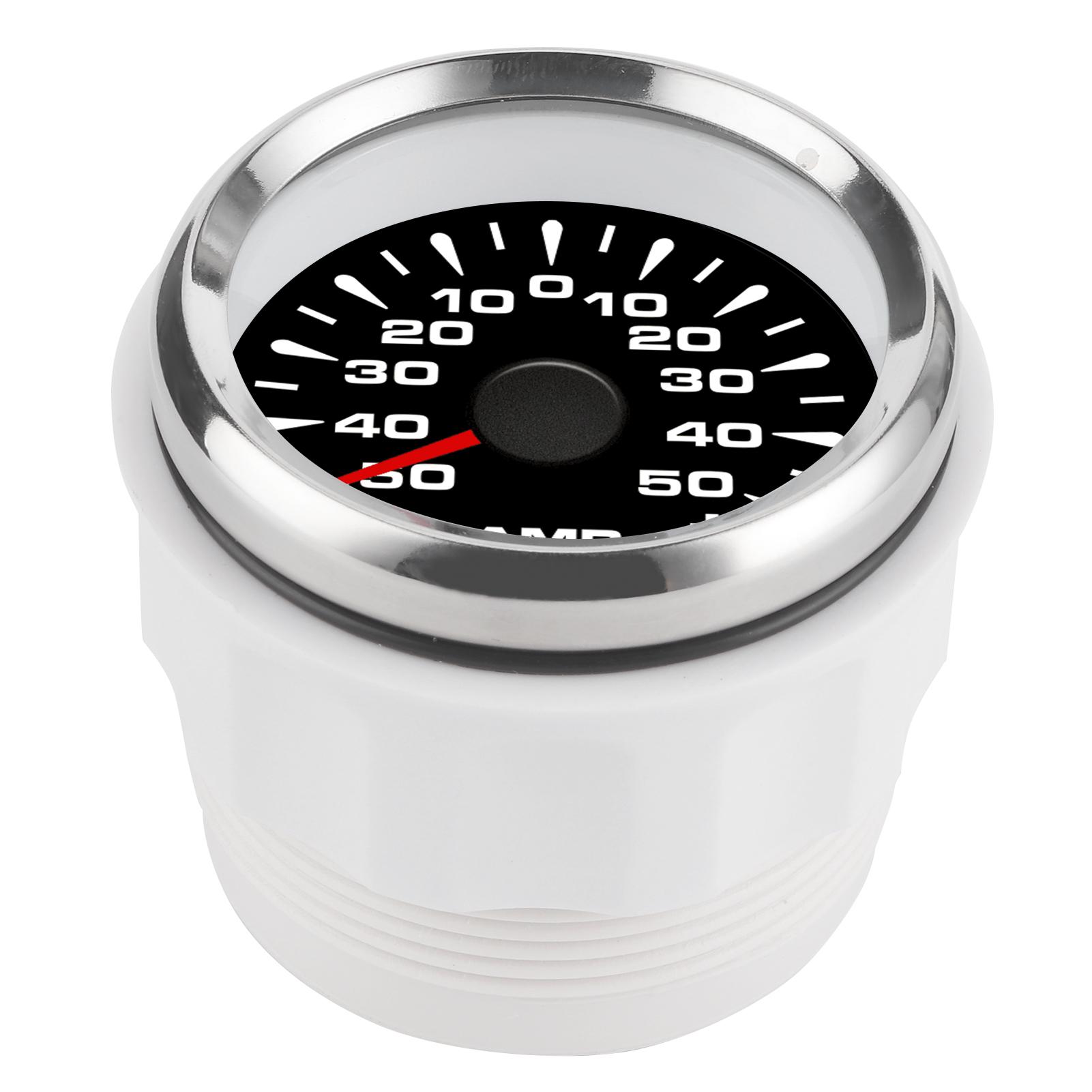

50A Ammeter AMP Gauge LCD Display Stepper Motor Ampere Meter IP67 Waterproof UniversalBlack Dial Silver Frame