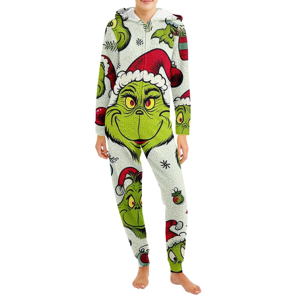 Christmas Print Family Matching Hooded Long Sleeved Zippered Jumpsuit Set