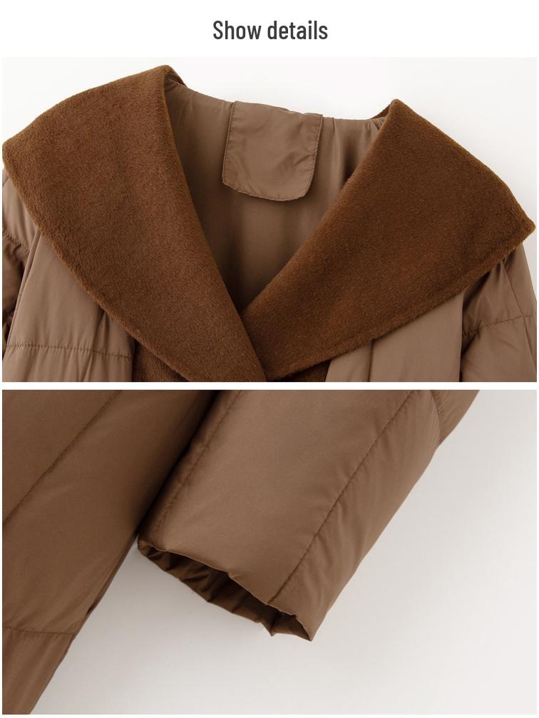 Extra Long Over-the-Knee Down and Wool Coat with Belt and Large Lapel for Autumn & Winter YJ1393