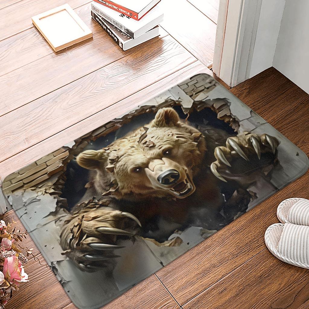 3D Optical Illusion Bear Doormat Non-Slip Bath Kitchen Mat Living Room Floor Door Entrance Carpet Rug