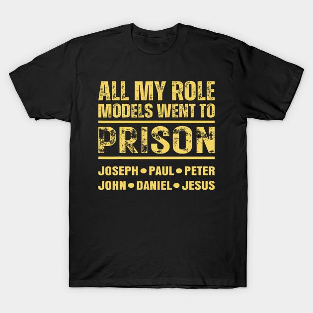 

Men Black Print T-shirt All My Role Models Went To Prison Bold Statement With Distressed Lettering Look No-Cut Transfer Paper Print Cotton Tshirt S чёрный