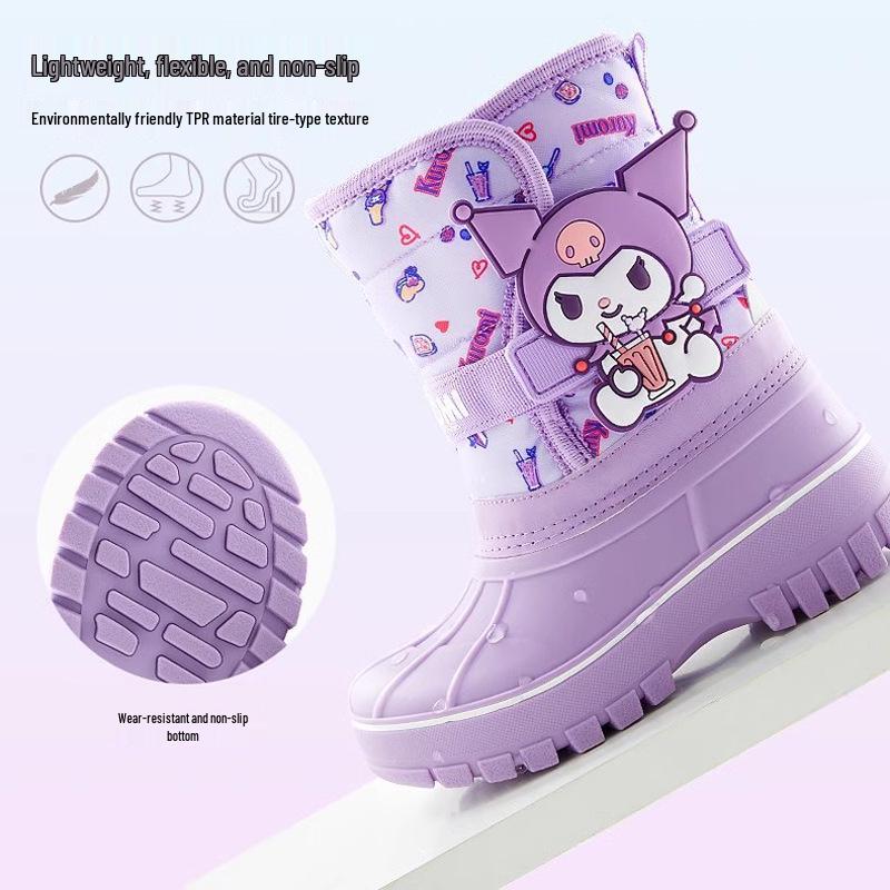 Kuromi Mädchen Wasserdichte Schneestiefel - Rutschfest, Verdickt, Warm, Cartoon-Design, Outdoor-Kinder-Skistiefel.