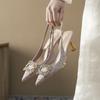 Scarpe singole con tacco alto a punta con fibbia quadrata plissettata in raso per donna con borsa con temperamento sandali