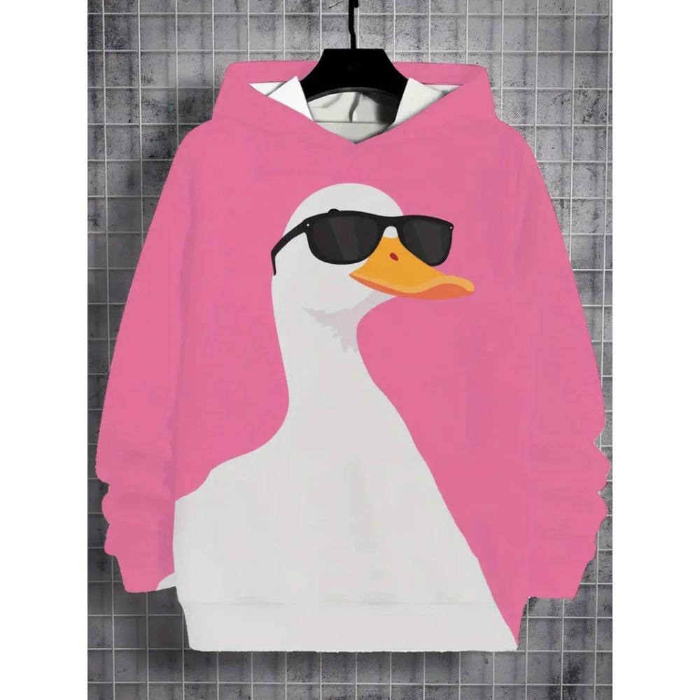 Novel Cartoon Duck Pattern 3D Printed Autumn and Winter Men's Hoodie with Pockets, Casual Pullover
