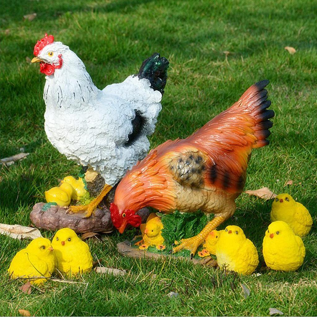Hen Statue Outdoor Resin Foraging with Baby Chick for Patio Lawn Yard Gardening, Housewarming