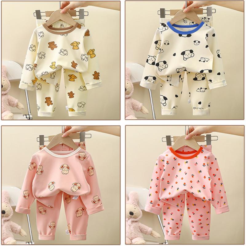 100% Cotton Kids Thermal Underwear Set Long Sleeve Pants Soft Sleepwear Homewear Cartoon Print Comfortable A Class Safety