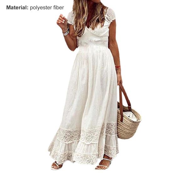 Women Dress Solid Color All-match Lace Stitching Ladies Sleeveless Casual Dress