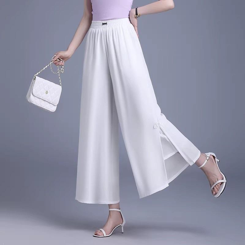 Women S High Waist Split Wide Leg Cropped Palazzo Pants Summer Thin Loose