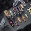 Gothic Press-On Nails With Cross Gemstone Relief Design Acrylic False Women Almond Shape Reusable Nail Tips