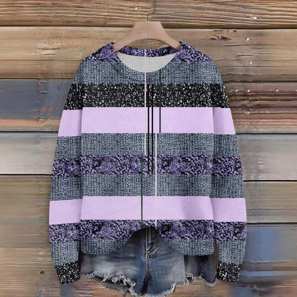 Long Sleeve Pullover Sweaters For Women O Neck Casual Cute Printing Knit Oversized Sweater