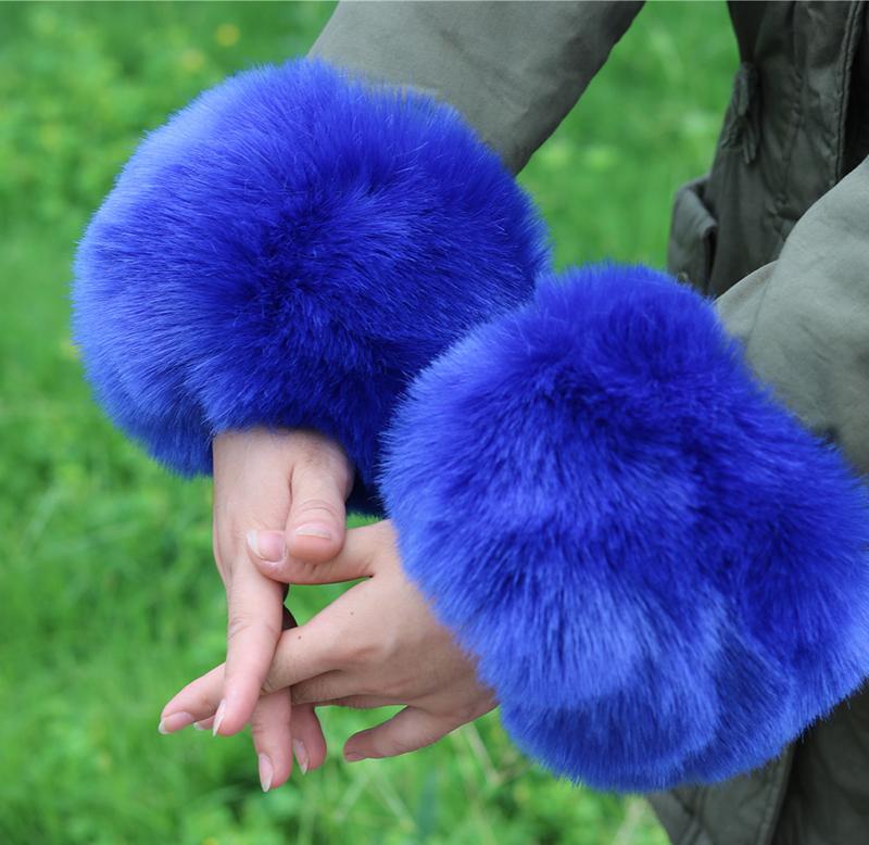 Frauen Kunstpelz Plüsch Manschette Hand Armwärmer flauschig weiche Handgelenk Band Handschuhe Winter