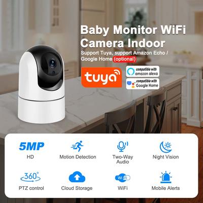 5G WiFi Baby Monitor 5MP Tuya IP Camera 1080P Security Protection Indoor Mini Video Surveillance Auto Tracking Smart Home Alexa